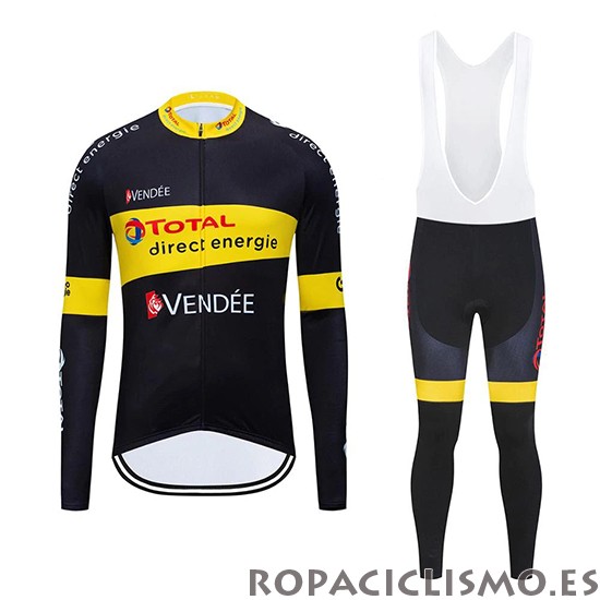 2019 Maillot Direct Energie Tirantes Mangas Largas Negro Amarillo